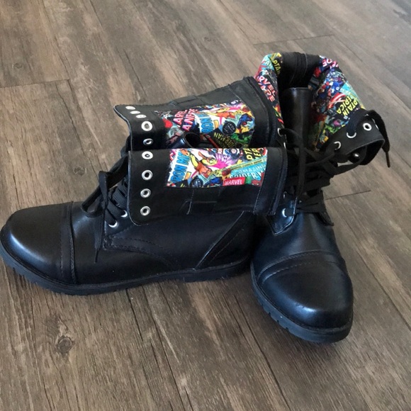 Marvel Shoes - NWOT Vegan leather super hero lace up boots